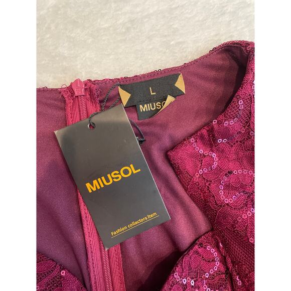 NWT MIUSOL Sequin Party Cocktail Midi Dress L Sweetheart Neck Cap Sleeve Maroon - Picture 5 of 13